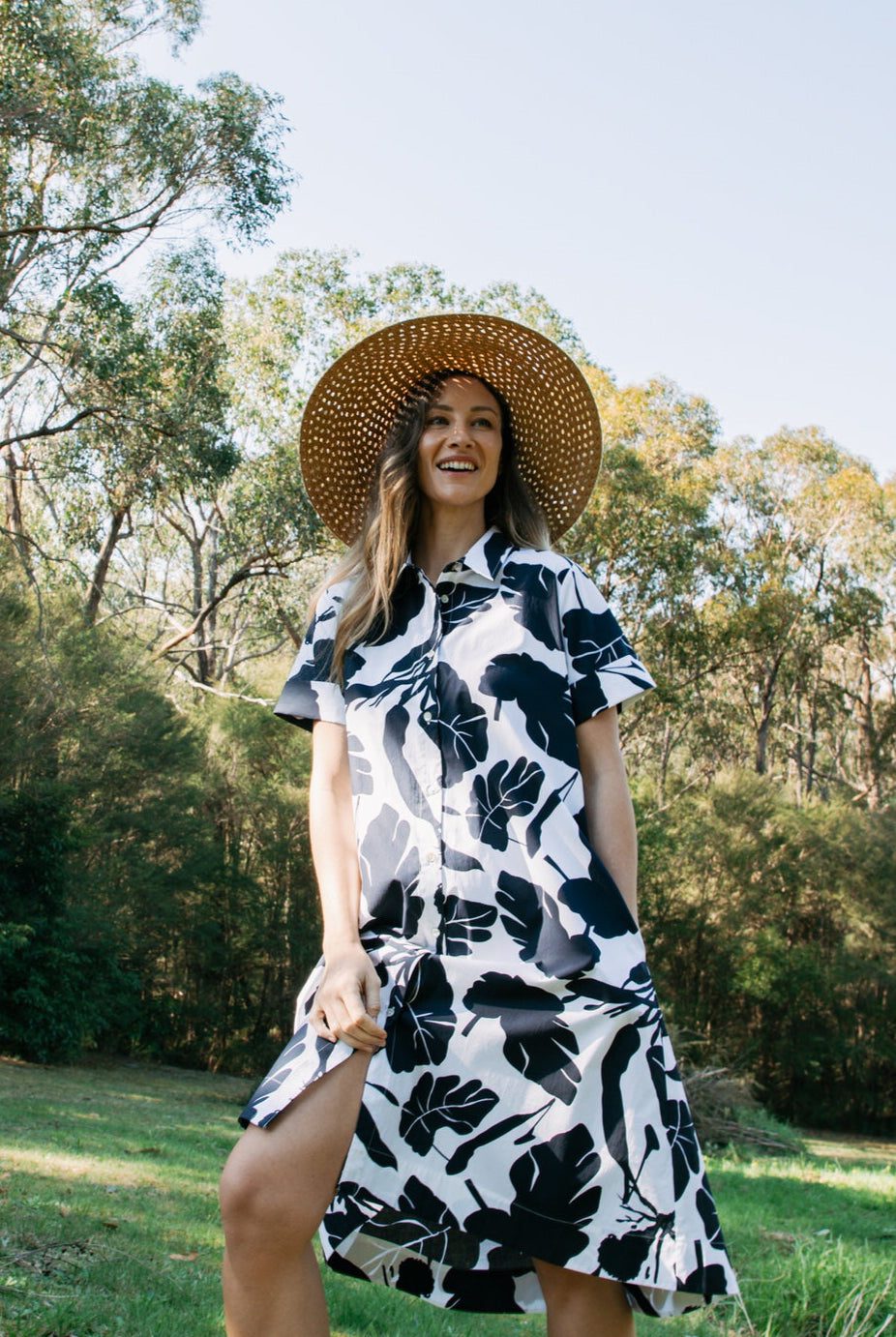 Shore Cotton A-Line Dress - Block Leaf by Goondiwindi Cotton. Timeless women’s fashion using natural fibres and classic shapes