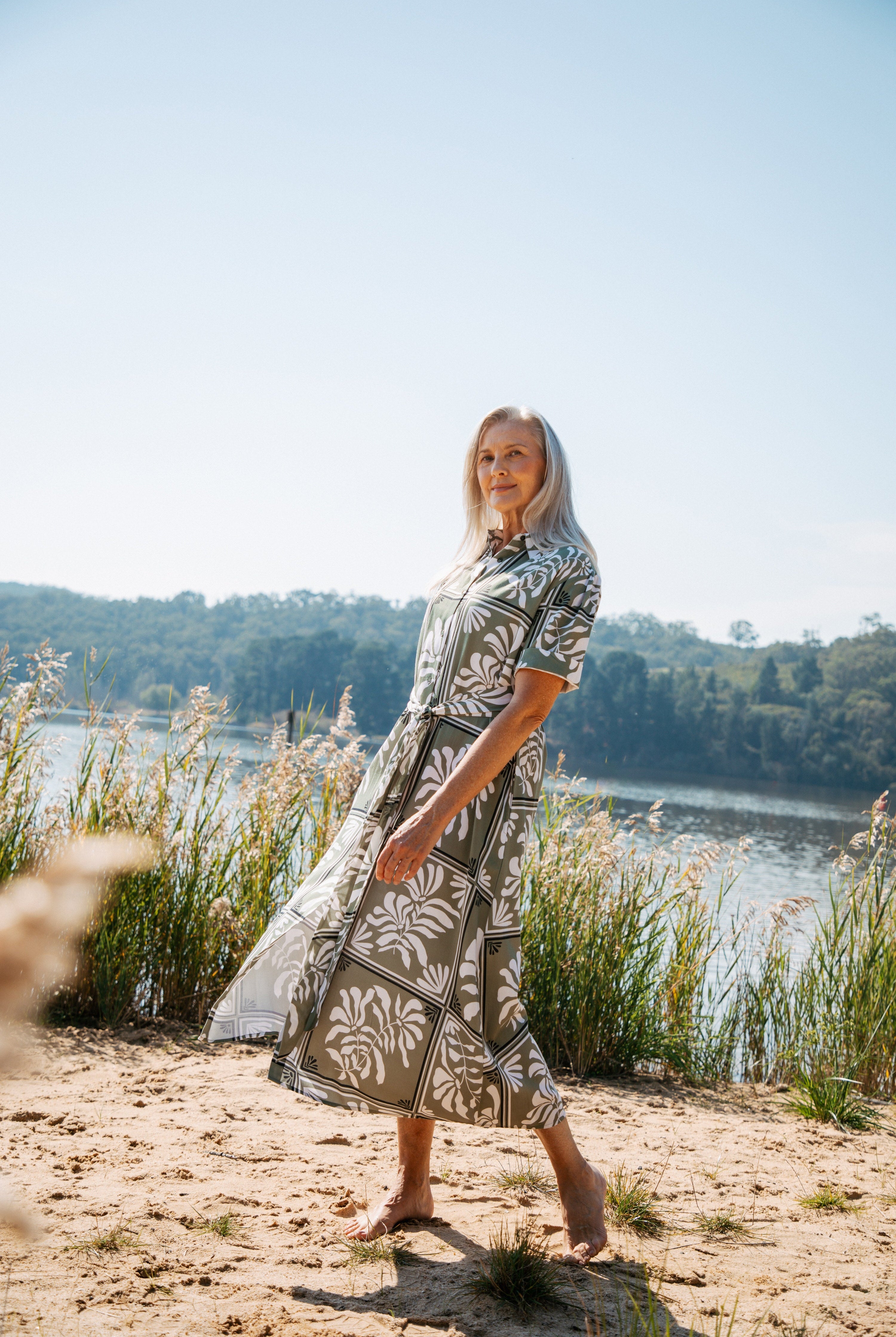 Float Cotton Maxi Shirt Dress - Sage Frames by Goondiwindi Cotton. Timeless women’s fashion using natural fibres and classic shapes
