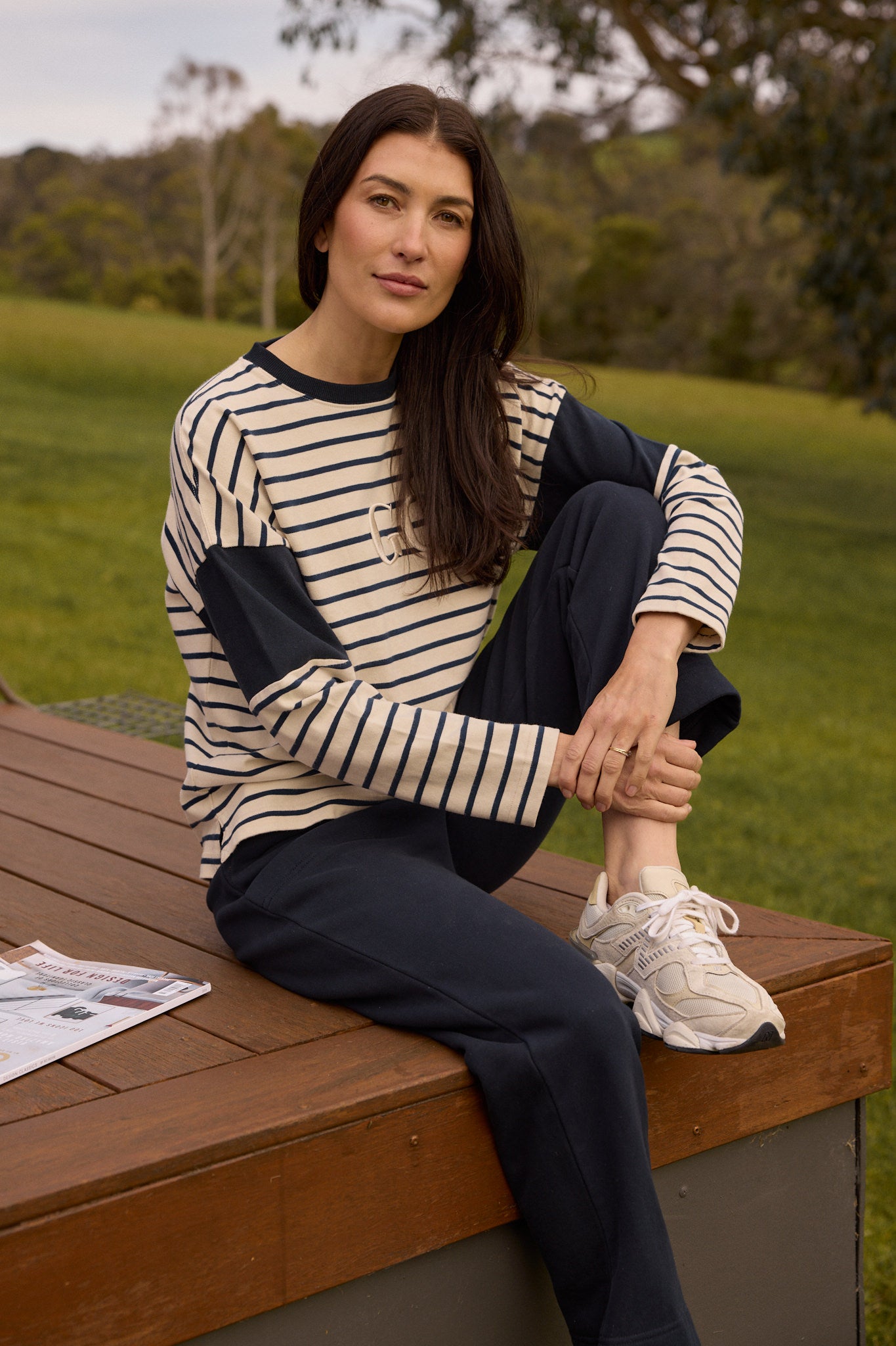 Goondiwindi Cotton Rugbys GC Logo Stripe Cotton Sweater - Birch/Dark Navy
