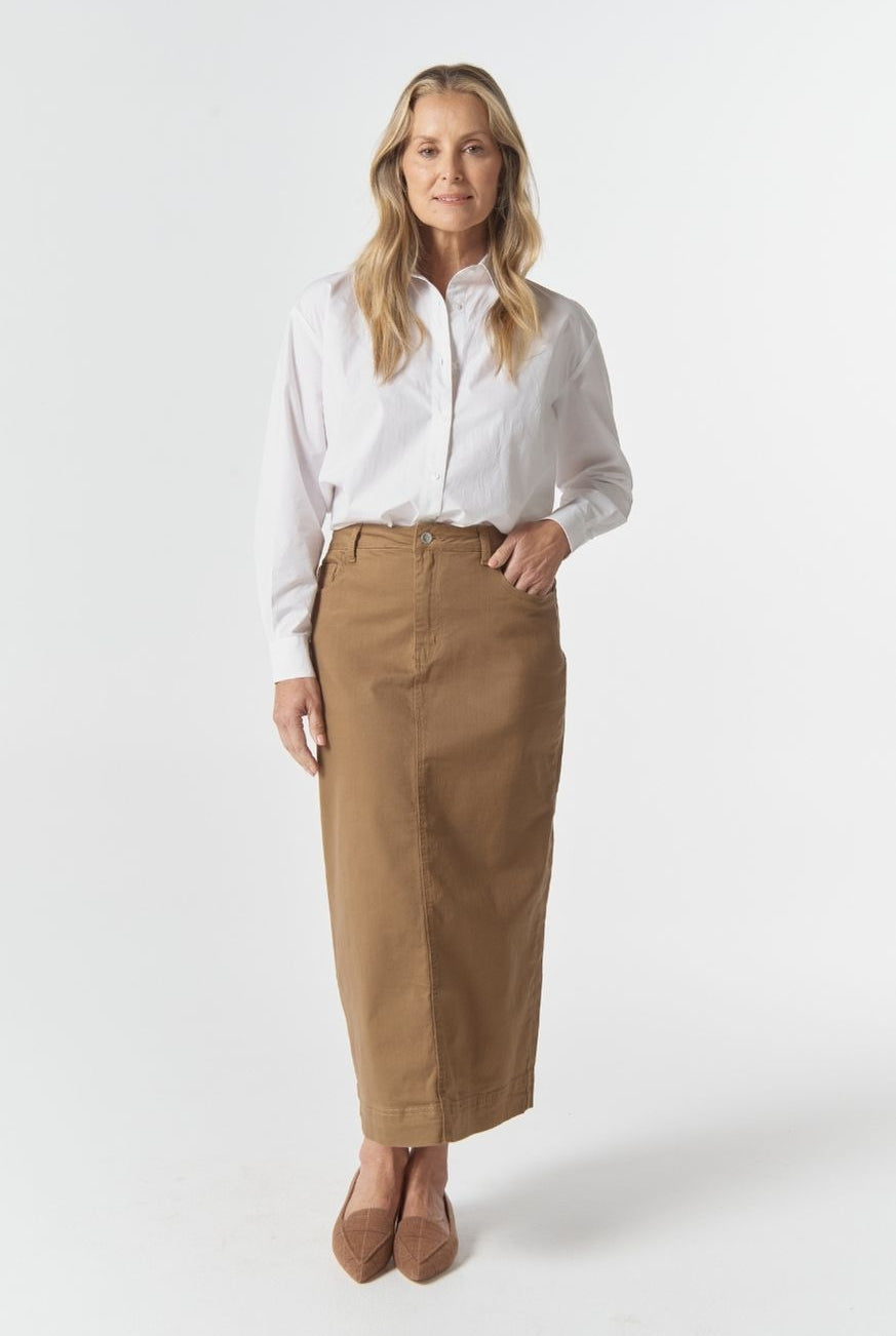 Goondiwindi Cotton Bottoms 5 Pocket Maxi Skirt - Tobacco