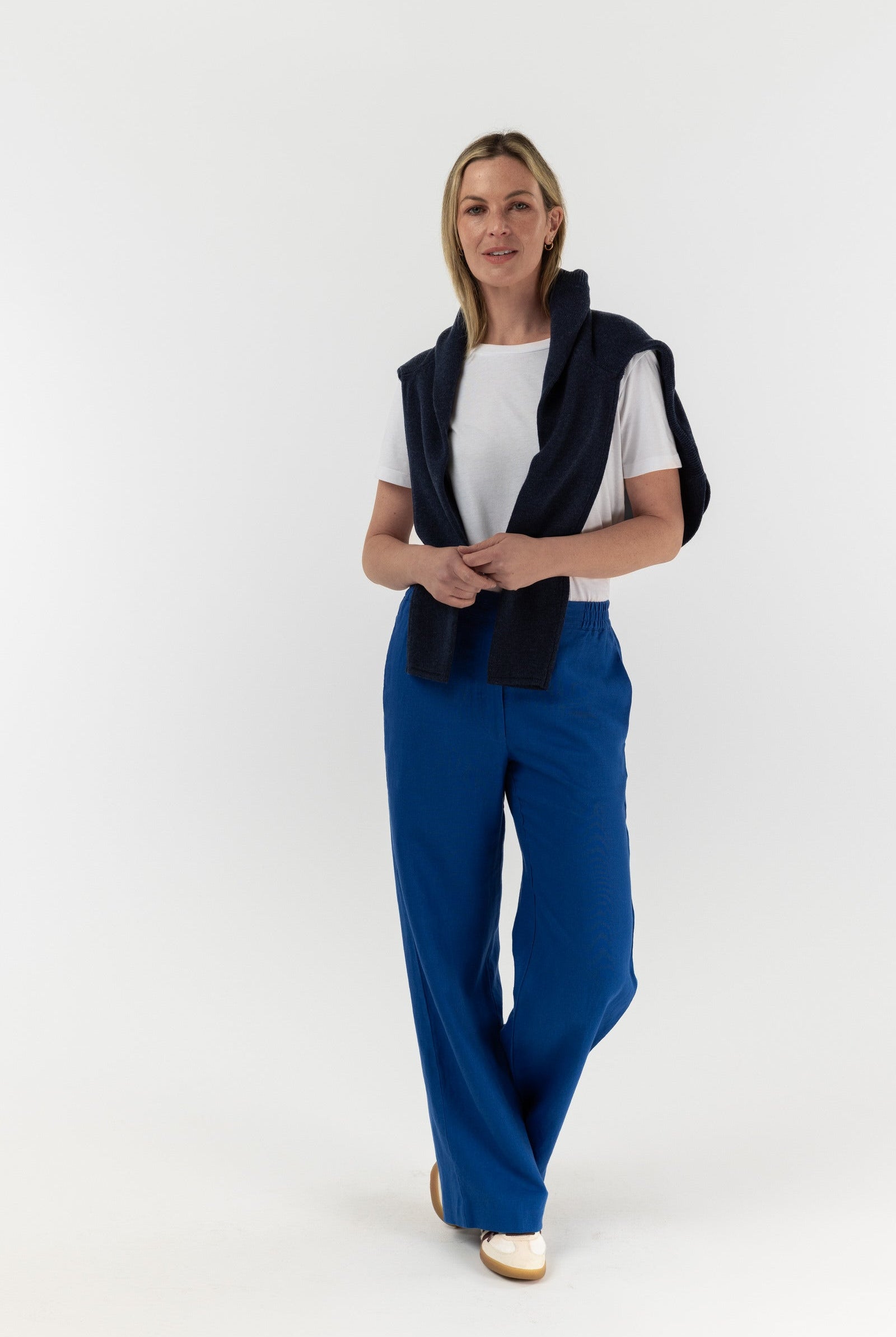 Straight Leg Flat Front Linen Pant - Opal Blue by Goondiwindi Cotton. Timeless women’s fashion using natural fibres and classic shapes