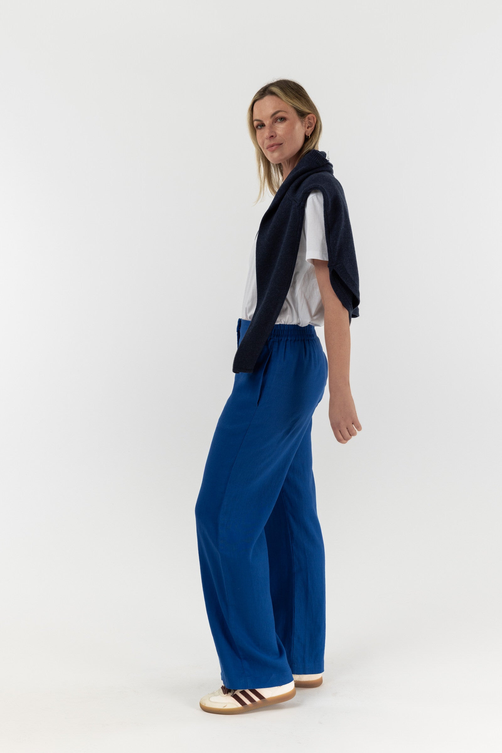 Straight Leg Flat Front Linen Pant - Opal Blue by Goondiwindi Cotton. Timeless women’s fashion using natural fibres and classic shapes