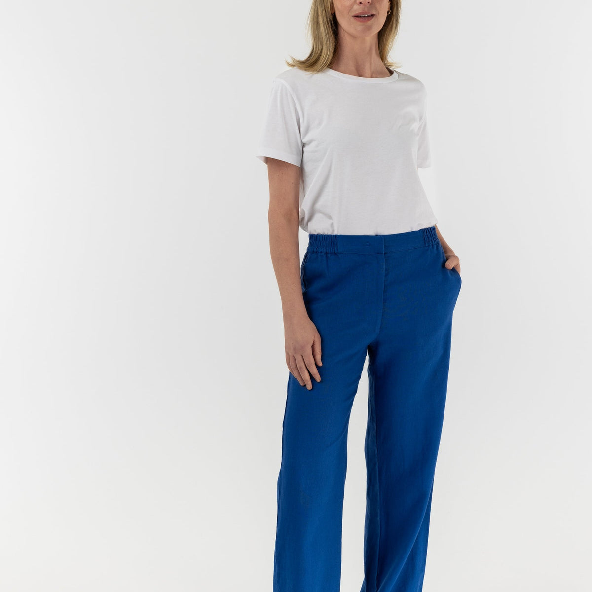 Linen Flat Front Pants — Lt Blue Colors main image 1