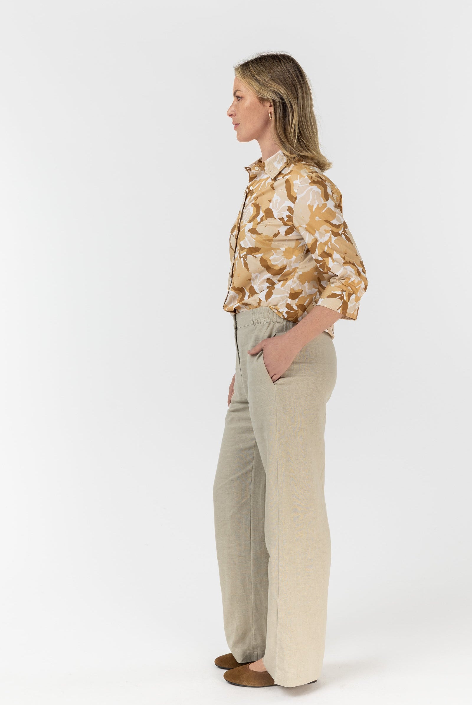 Straight Leg Flat Front Linen Pant - Latte by Goondiwindi Cotton. Timeless women’s fashion using natural fibres and classic shapes