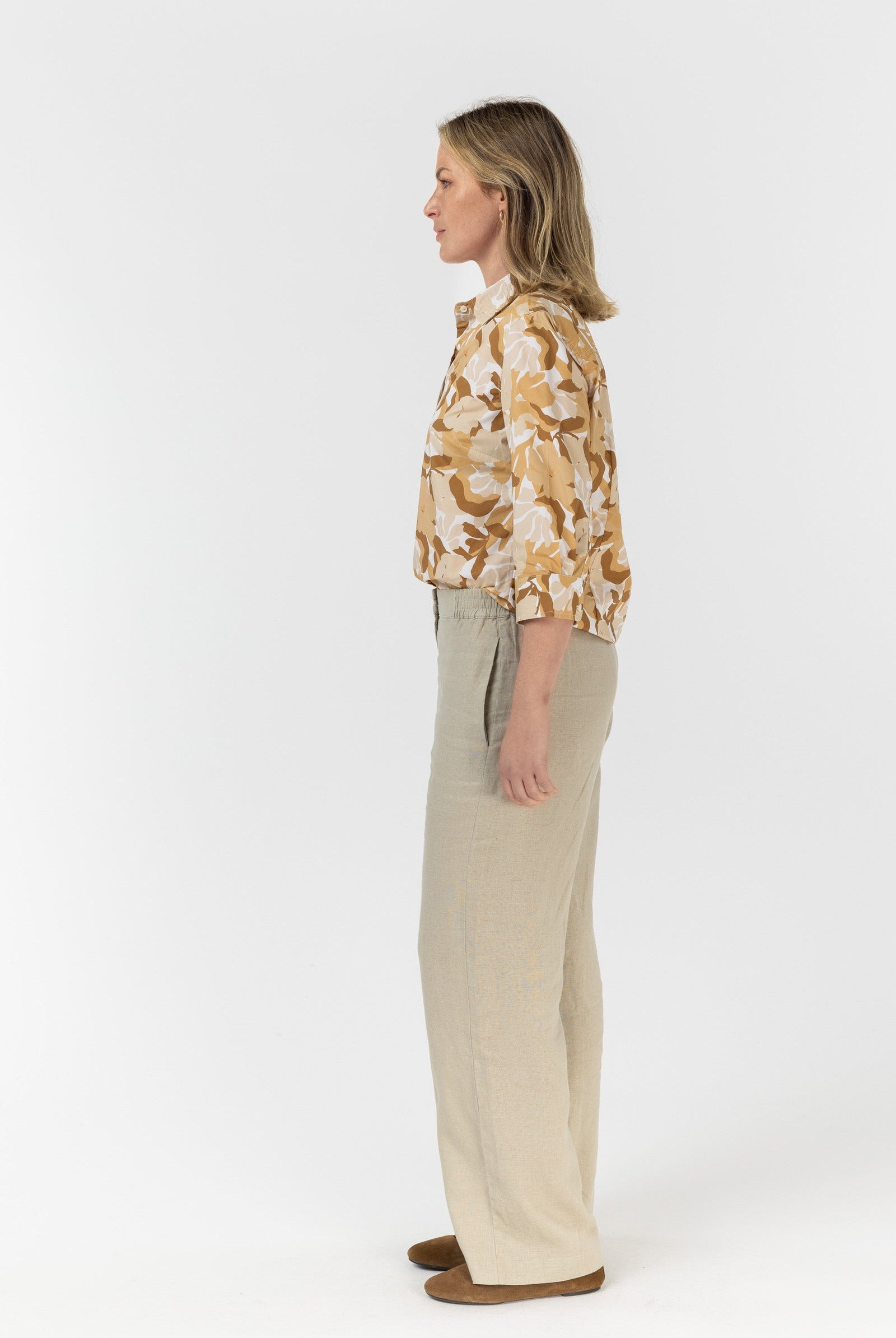 Straight Leg Flat Front Linen Pant - Latte by Goondiwindi Cotton. Timeless women’s fashion using natural fibres and classic shapes