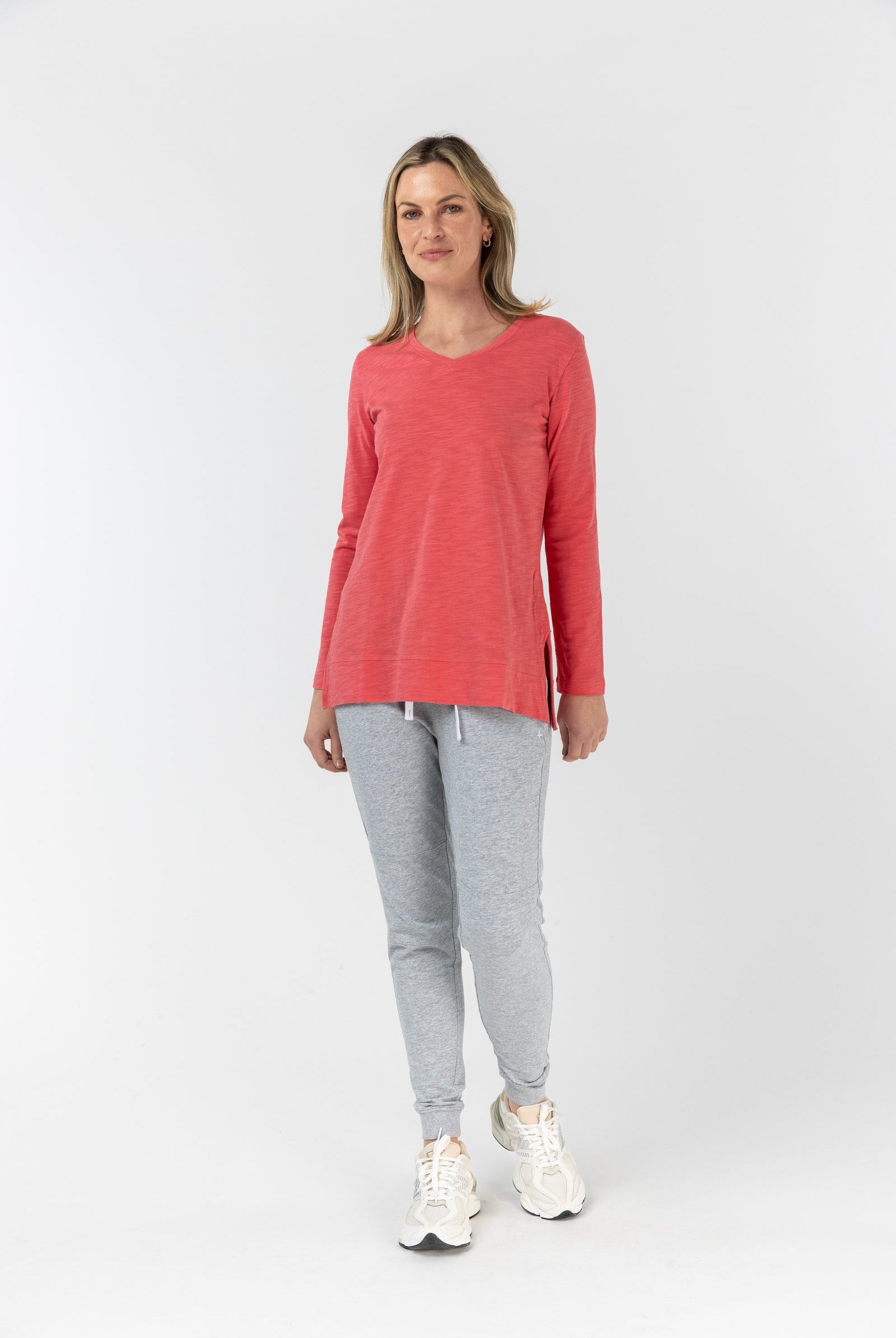 V Neck Side Split Tee - Coral by cloth+paper+scissors. Timeless women’s fashion using natural fibres and classic shapes