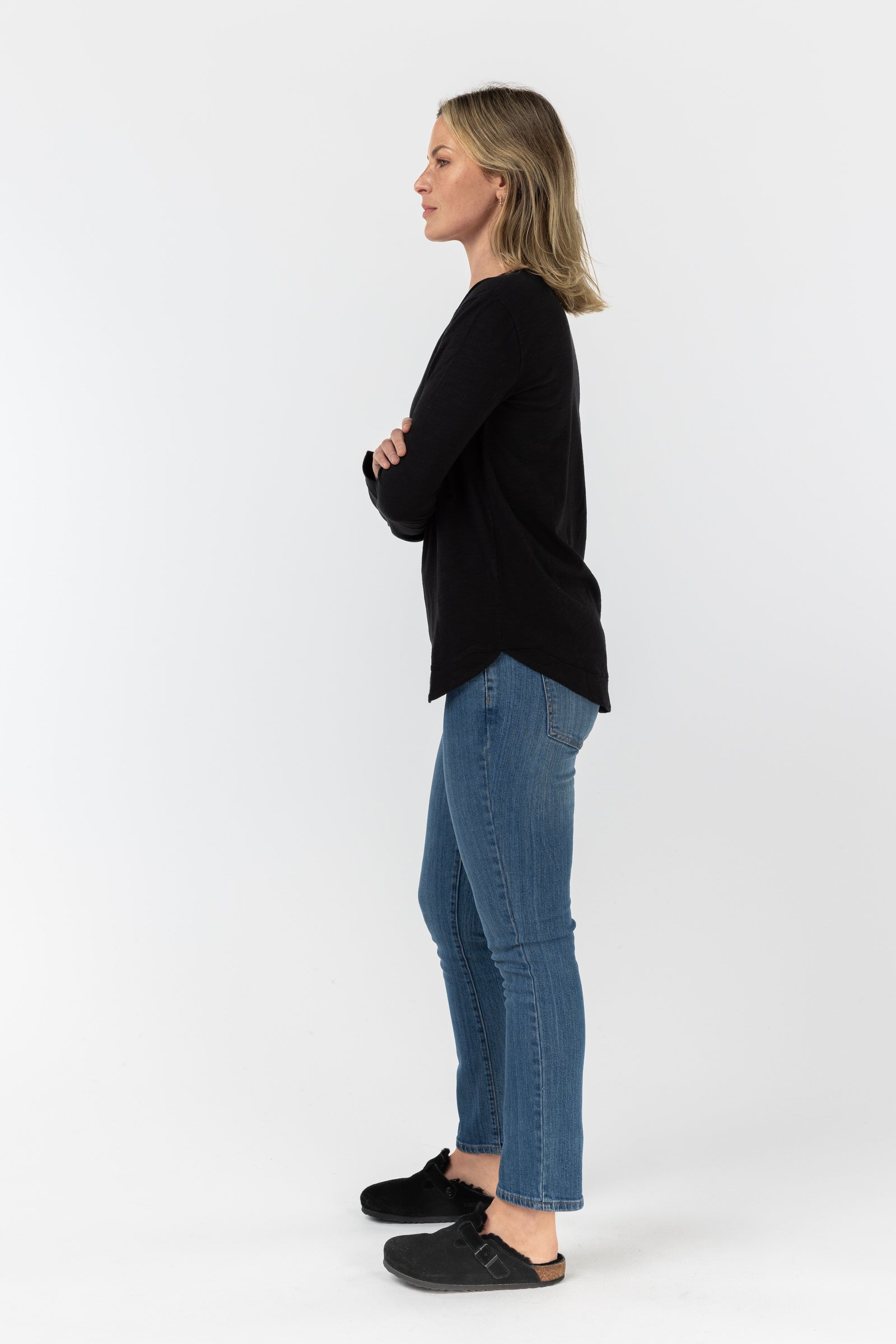 Cotton Shaped Hem L/S Tee - Black by cloth+paper+scissors. Timeless women’s fashion using natural fibres and classic shapes