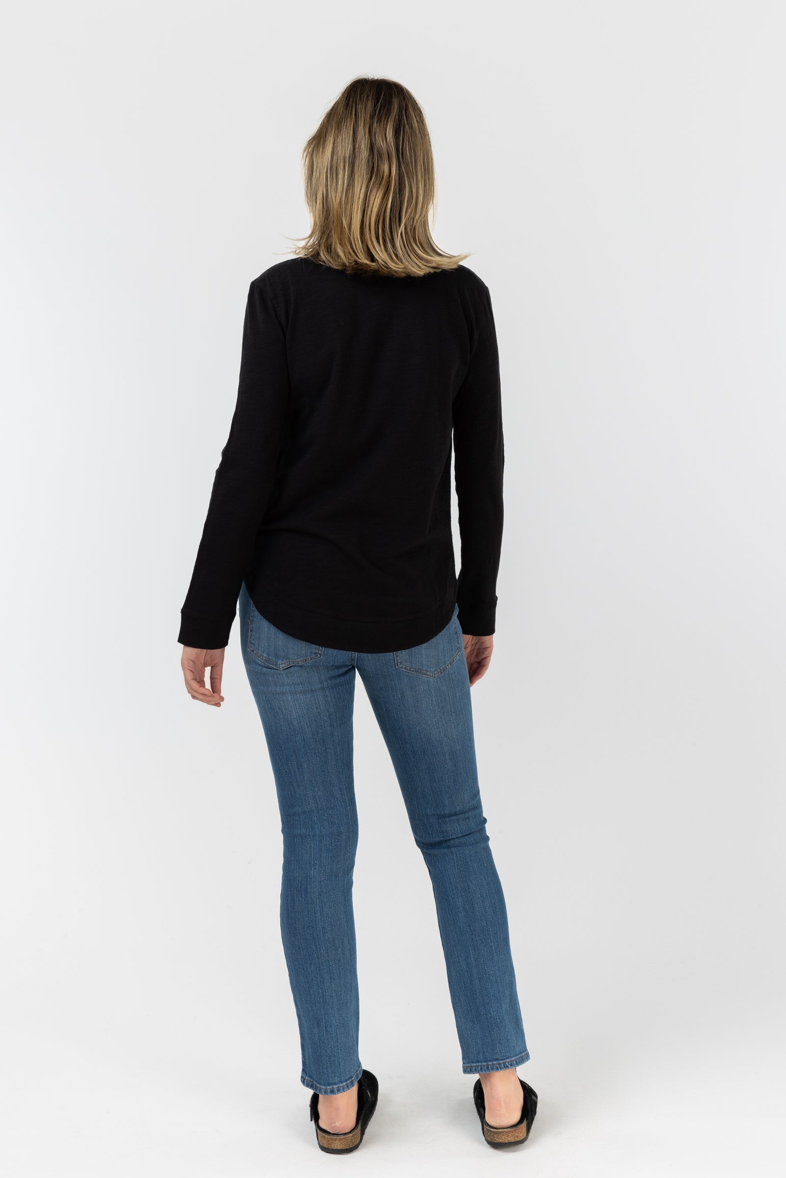 cloth+paper+scissors Tees Cotton Shaped Hem L/S Tee - Black