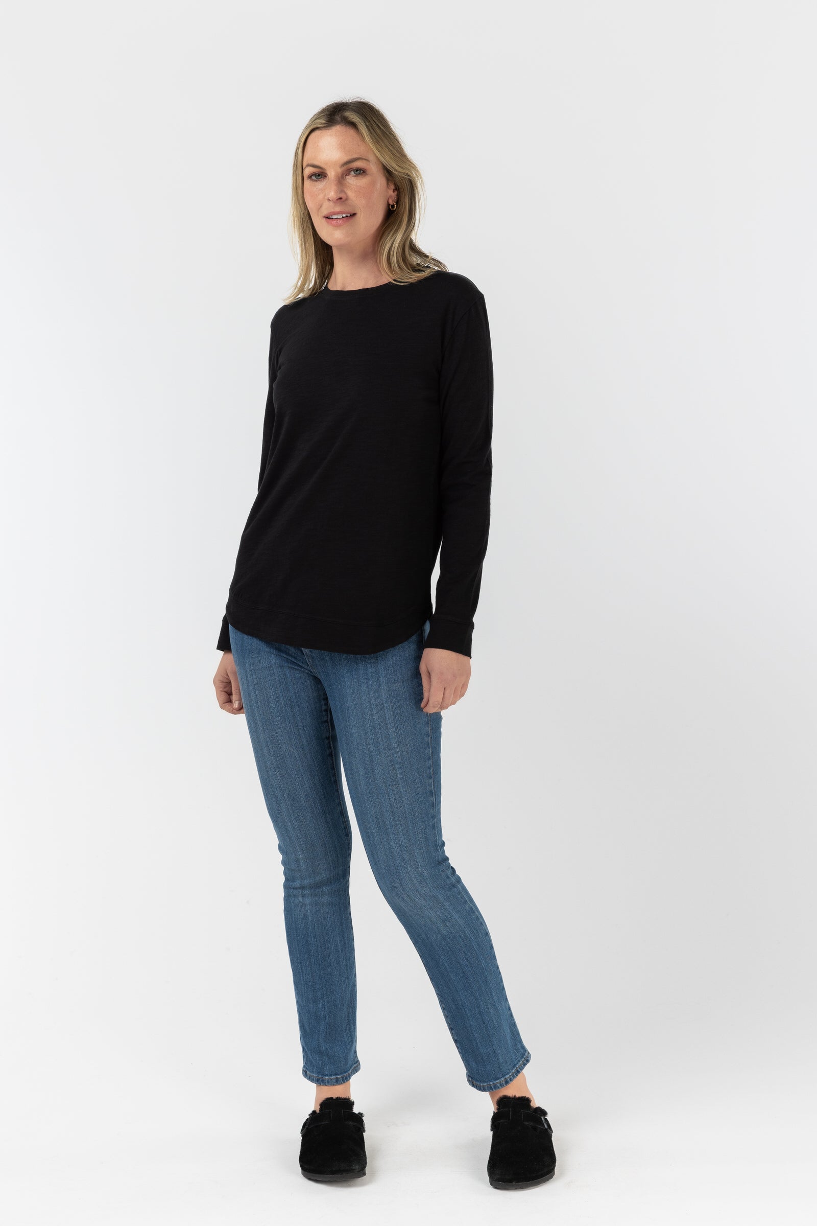 Cotton Shaped Hem L/S Tee - Black by cloth+paper+scissors. Timeless women’s fashion using natural fibres and classic shapes