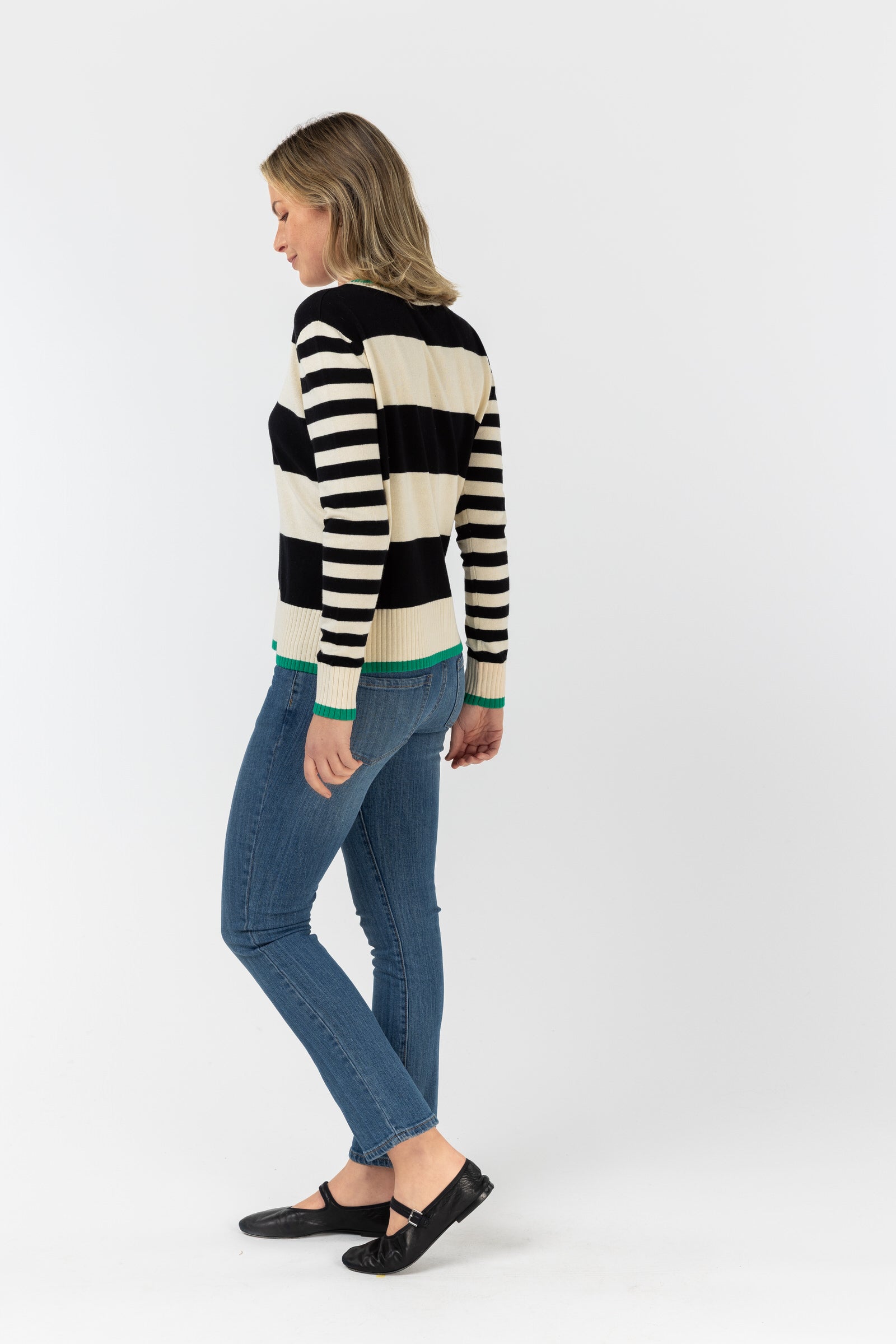 Preppy Crew Neck Knit Jumper - Black/Cream/Green by cloth+paper+scissors. Timeless women’s fashion using natural fibres and classic shapes