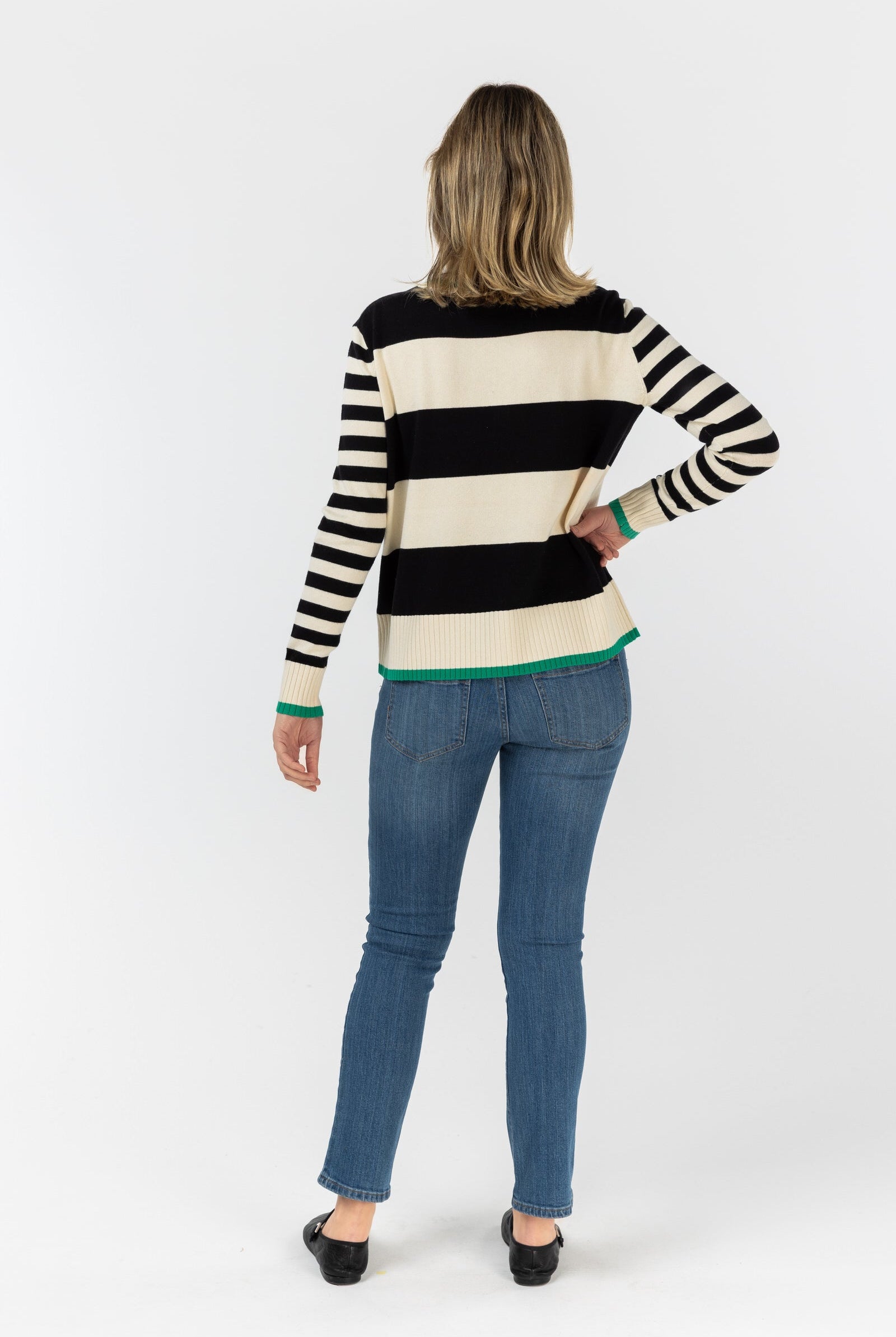 Preppy Crew Neck Knit Jumper - Black/Cream/Green by cloth+paper+scissors. Timeless women’s fashion using natural fibres and classic shapes