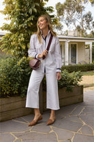 5 Pocket Crop Wide Leg Jean - White by Goondiwindi Cotton. Timeless women’s fashion using natural fibres and classic shapes