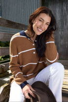Goondiwindi Cotton Knitwear Husk Cotton Cashmere Collared Knit Jumper - Iced Coffee/Laser White