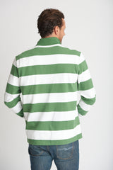Mens Cotton Stripe Zip Rugby Green/White