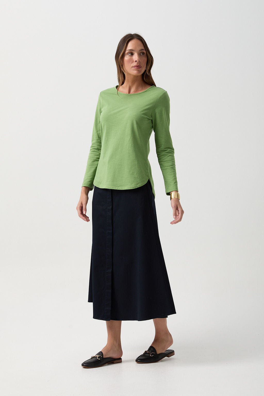 Cotton Long Sleeve Classic Tee - Leaf Green by Goondiwindi Cotton. Timeless women’s fashion using natural fibres and classic shapes