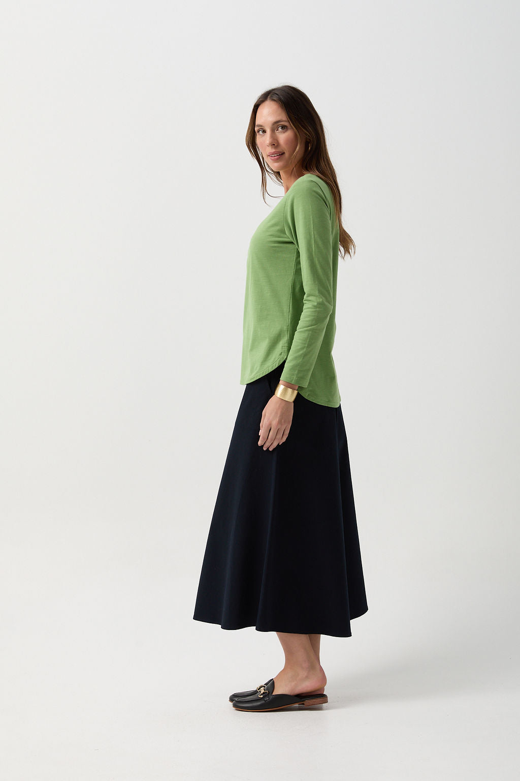 Cotton Long Sleeve Classic Tee - Leaf Green by Goondiwindi Cotton. Timeless women’s fashion using natural fibres and classic shapes