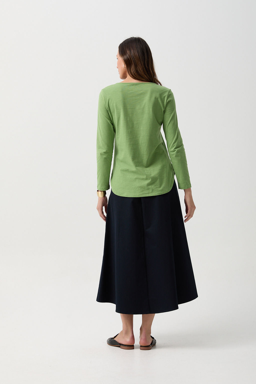Cotton Long Sleeve Classic Tee - Leaf Green by Goondiwindi Cotton. Timeless women’s fashion using natural fibres and classic shapes