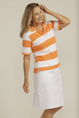 Cotton Striped Classic Fit Polo Shirt Orange/White