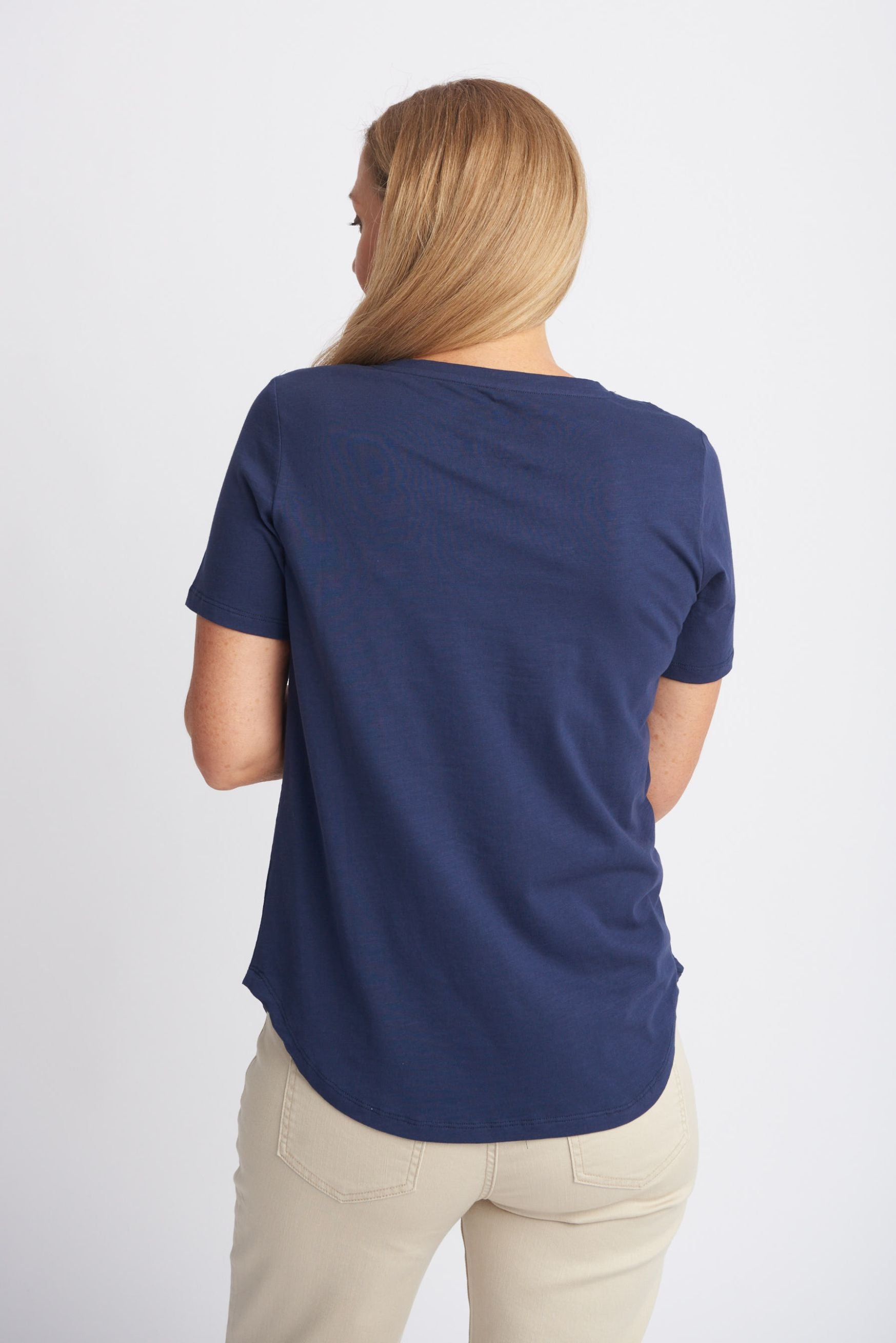 Cotton V Neck Tee - Navy by Goondiwindi Cotton. Timeless women’s fashion using natural fibres and classic shapes