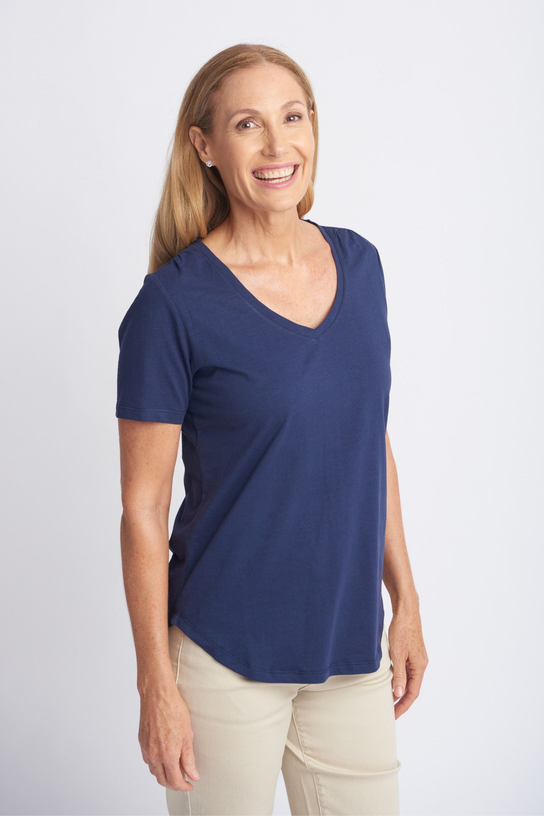 Cotton V Neck Tee - Navy by Goondiwindi Cotton. Timeless women’s fashion using natural fibres and classic shapes