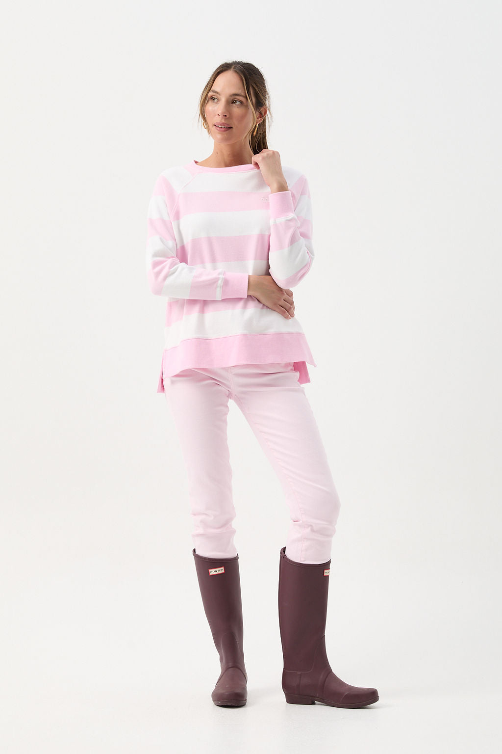 Stripe Sweater - Pink/White by Goondiwindi Cotton. Timeless women’s fashion using natural fibres and classic shapes