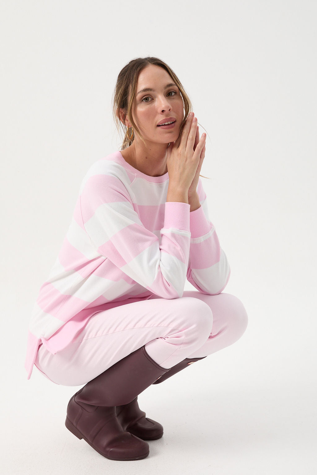 Stripe Sweater - Pink/White by Goondiwindi Cotton. Timeless women’s fashion using natural fibres and classic shapes