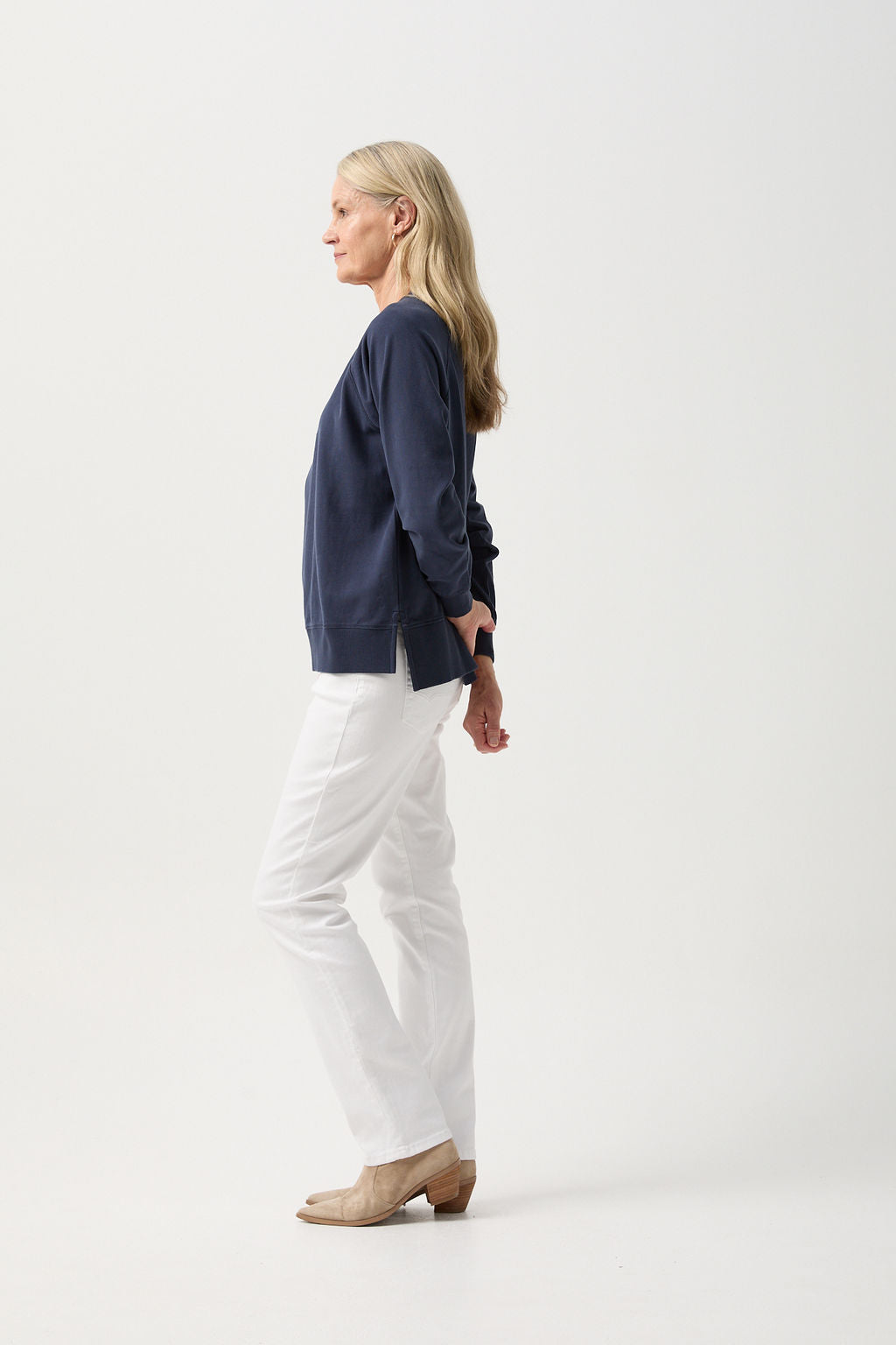 GC Logo Sweater - Dark Navy by Goondiwindi Cotton. Timeless women’s fashion using natural fibres and classic shapes