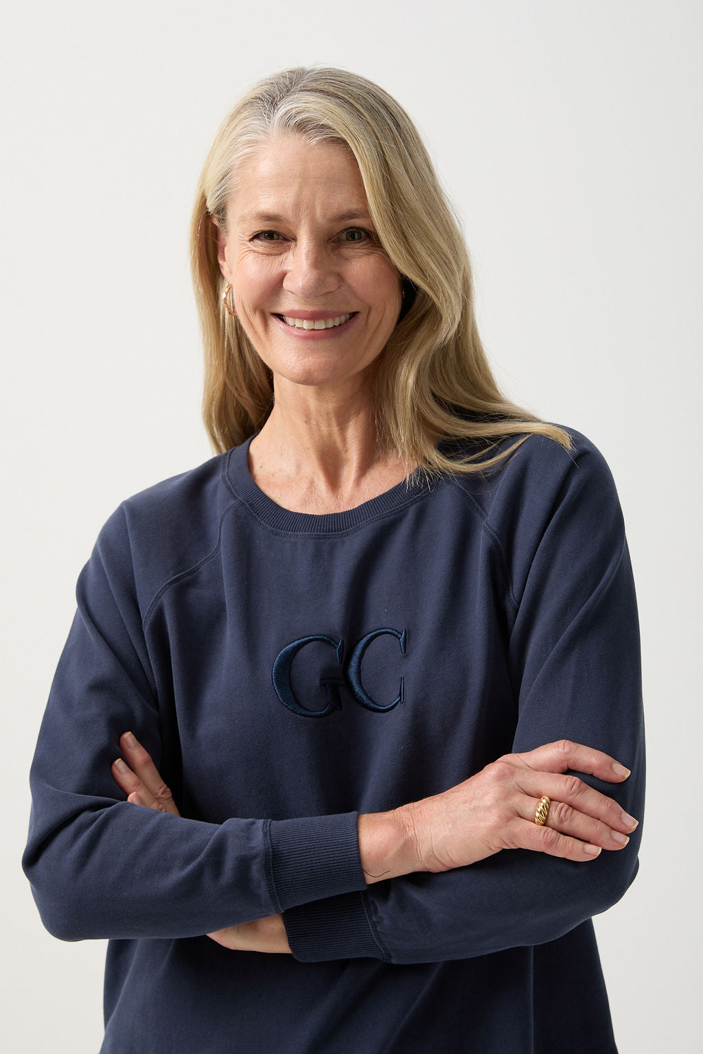 GC Logo Sweater - Dark Navy by Goondiwindi Cotton. Timeless women’s fashion using natural fibres and classic shapes
