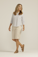Cotton Raglan Sleeve Stripe Tee White/Khaki