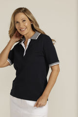 Striped Collar Classic Fit Polo Shirt Navy