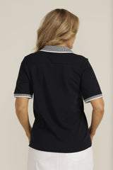 Striped Collar Classic Fit Polo Shirt Navy