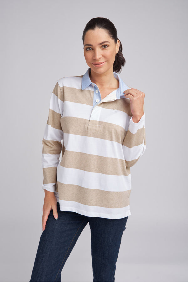 Relaxed Fit Stripe Rugby White/Hummus