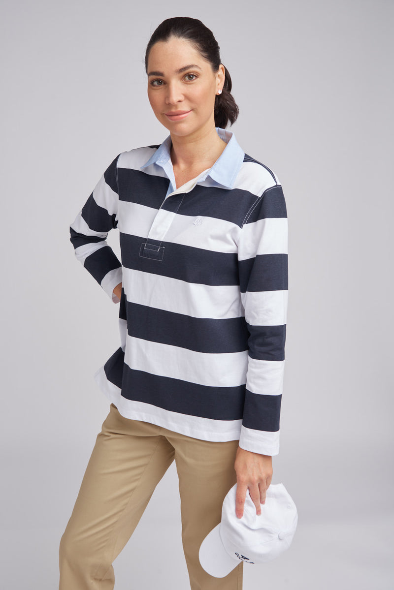 Relaxed Fit Stripe Rugby White/Navy