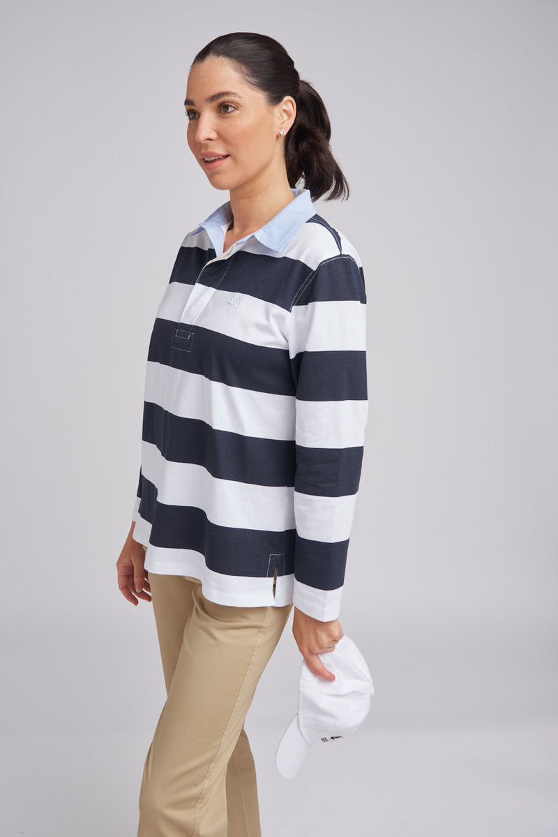 Relaxed Fit Stripe Rugby White/Navy