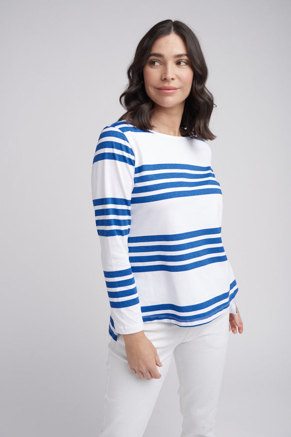 Boxy Stripe Tee With Long Back White/Opal