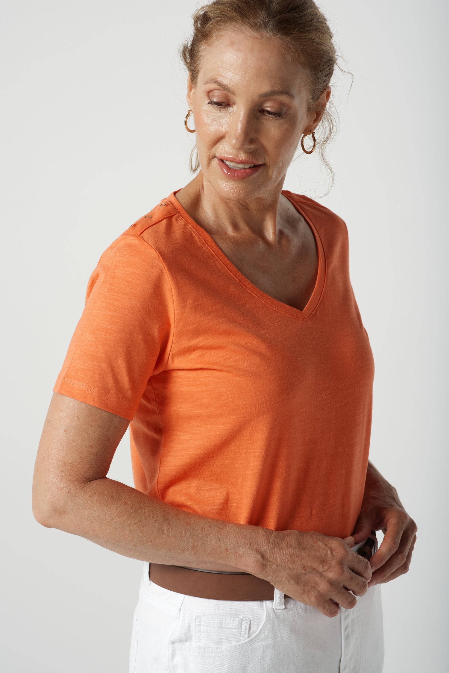 Goondiwindi Cotton Tees Heat Cotton V Neck Tee With Studs - Sunset