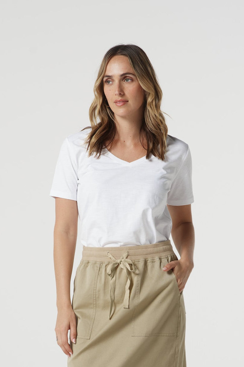 Goondiwindi Cotton Tees Heat Cotton V Neck Tee With Studs - White