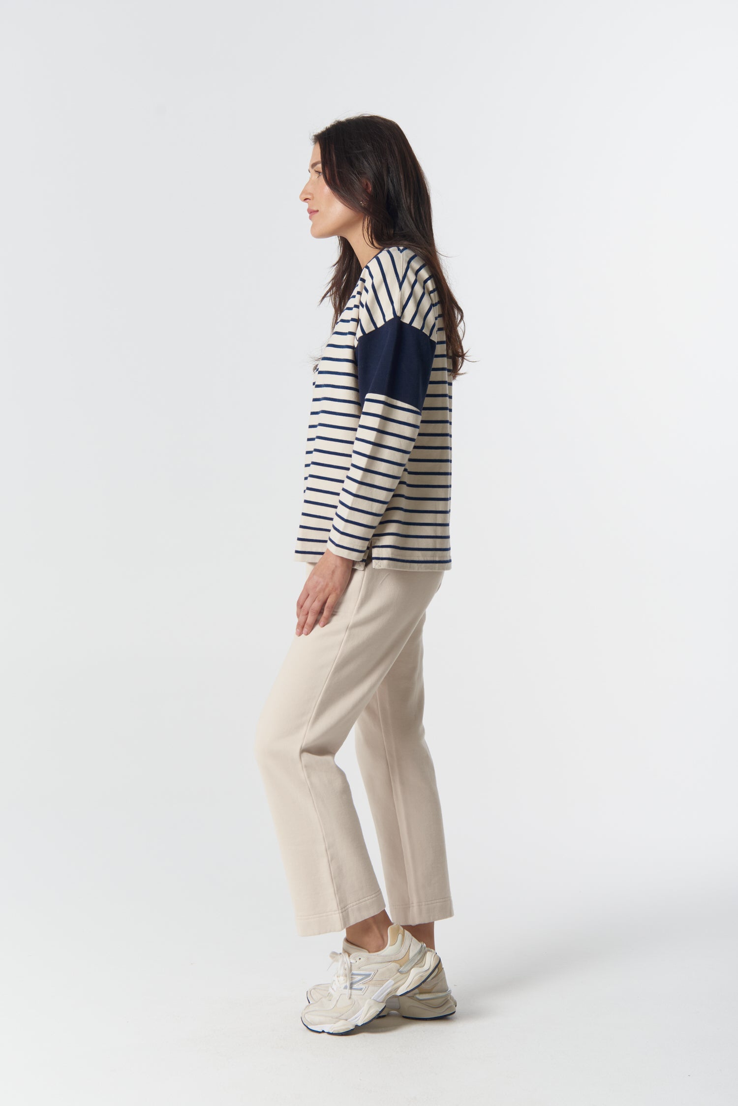 Goondiwindi Cotton Rugbys GC Logo Stripe Cotton Sweater - Birch/Dark Navy