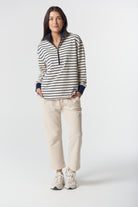 Goondiwindi Cotton Rugbys Outland Cotton ½ Zip Sweater - Birch/Dark Navy