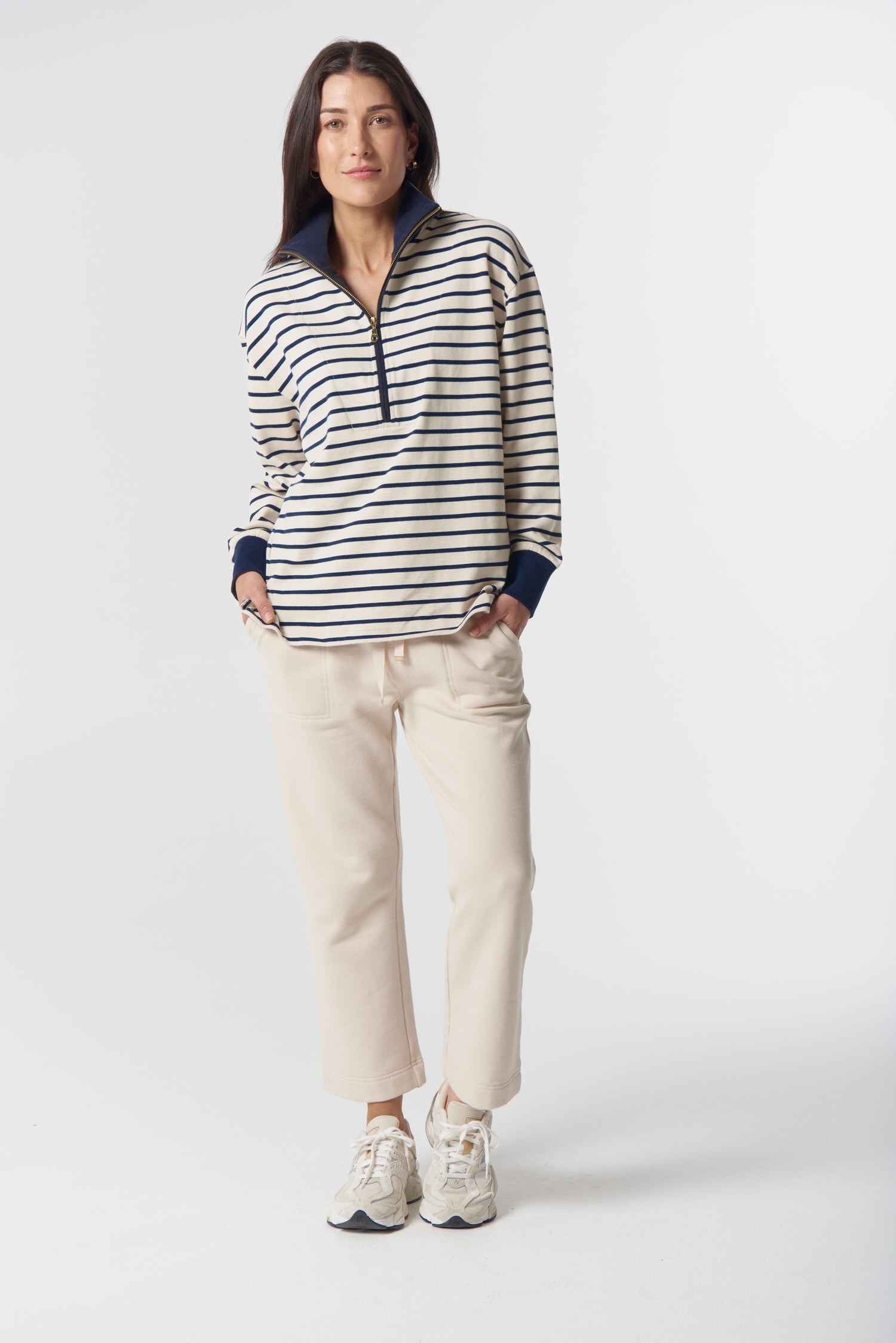 Goondiwindi Cotton Rugbys Outland Cotton ½ Zip Sweater - Birch/Dark Navy