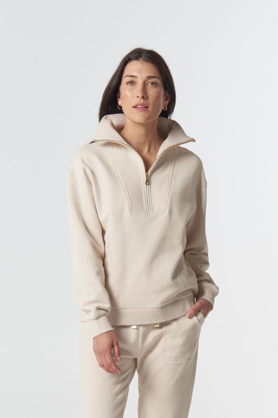Goondiwindi Cotton Rugbys Rugged ½ Zip Cotton Sweater - Birch