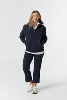 Goondiwindi Cotton Rugbys Rugged ½ Zip Cotton Sweater - Dark Navy