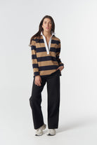 Overland Cotton Rugby Top - Iced Coffee/Navy by Goondiwindi Cotton. Timeless women’s fashion using natural fibres and classic shapes