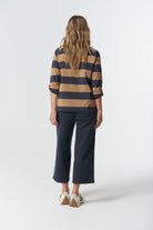 Track ¾ Sleeve Cotton Jersey Tee - Iced Coffee/Navy by Goondiwindi Cotton. Timeless women’s fashion using natural fibres and classic shapes