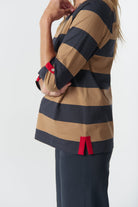 Track ¾ Sleeve Cotton Jersey Tee - Iced Coffee/Navy by Goondiwindi Cotton. Timeless women’s fashion using natural fibres and classic shapes