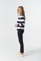 Travel Cotton Jersey Polo - Dark Navy/White by Goondiwindi Cotton. Timeless women’s fashion using natural fibres and classic shapes