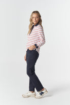 Travel Cotton Jersey Polo - White/Poinsettia by Goondiwindi Cotton. Timeless women’s fashion using natural fibres and classic shapes