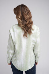 Casual Stripe Linen Shirt Pistachio/White