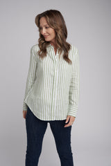 Casual Stripe Linen Shirt Pistachio/White