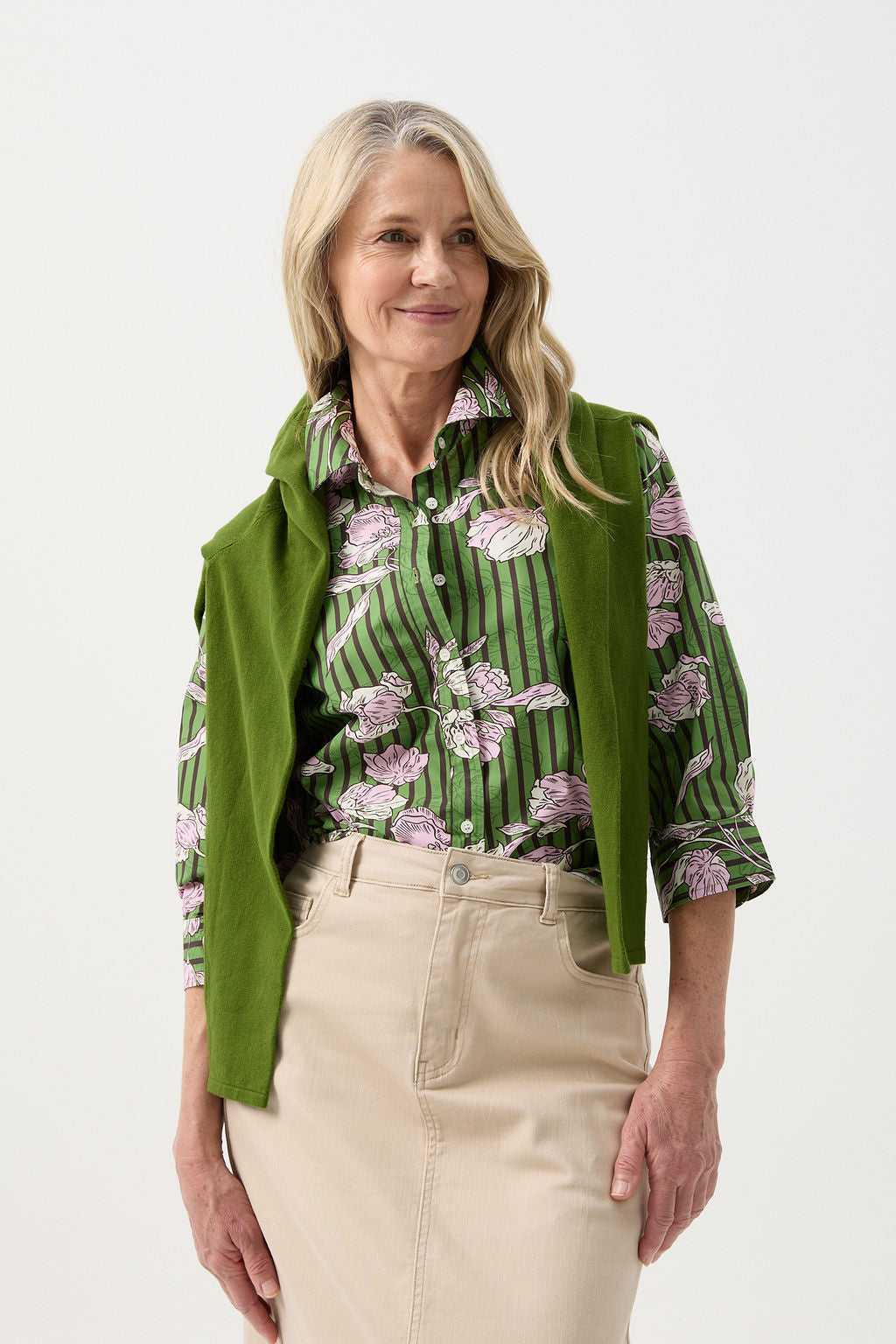 3/4 Sleeve Cotton Shirt - Poppy Print by Goondiwindi Cotton. Timeless women’s fashion using natural fibres and classic shapes